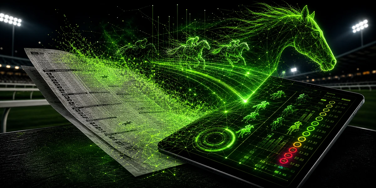 AI analysis turning a race sheet into glowing horse racing signals