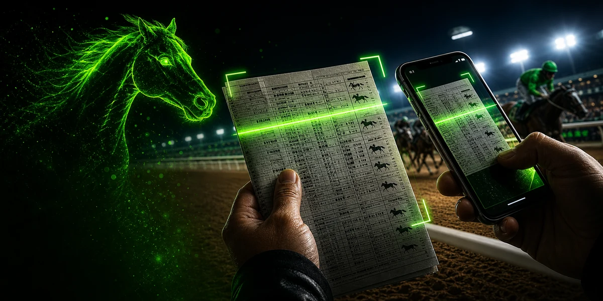 Phone scanning a horse racing program at the racetrack